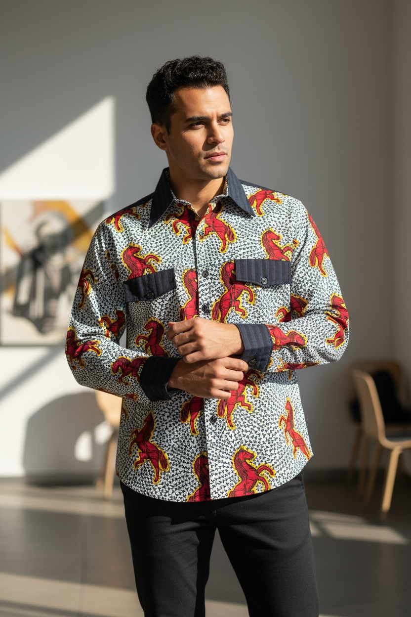 African print long sleeve shirt