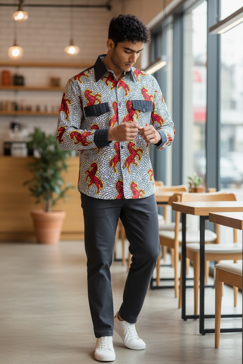 African print long sleeve shirt