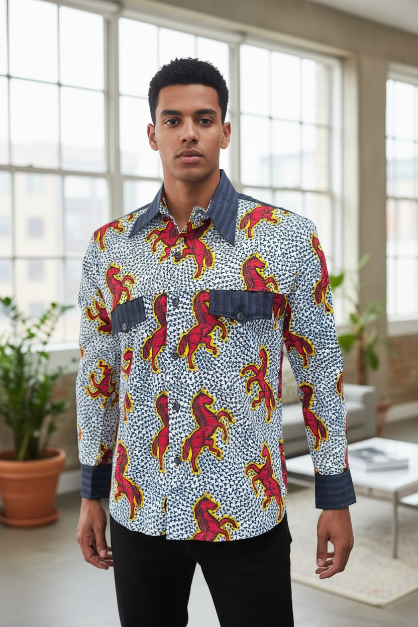 African print long sleeve shirt
