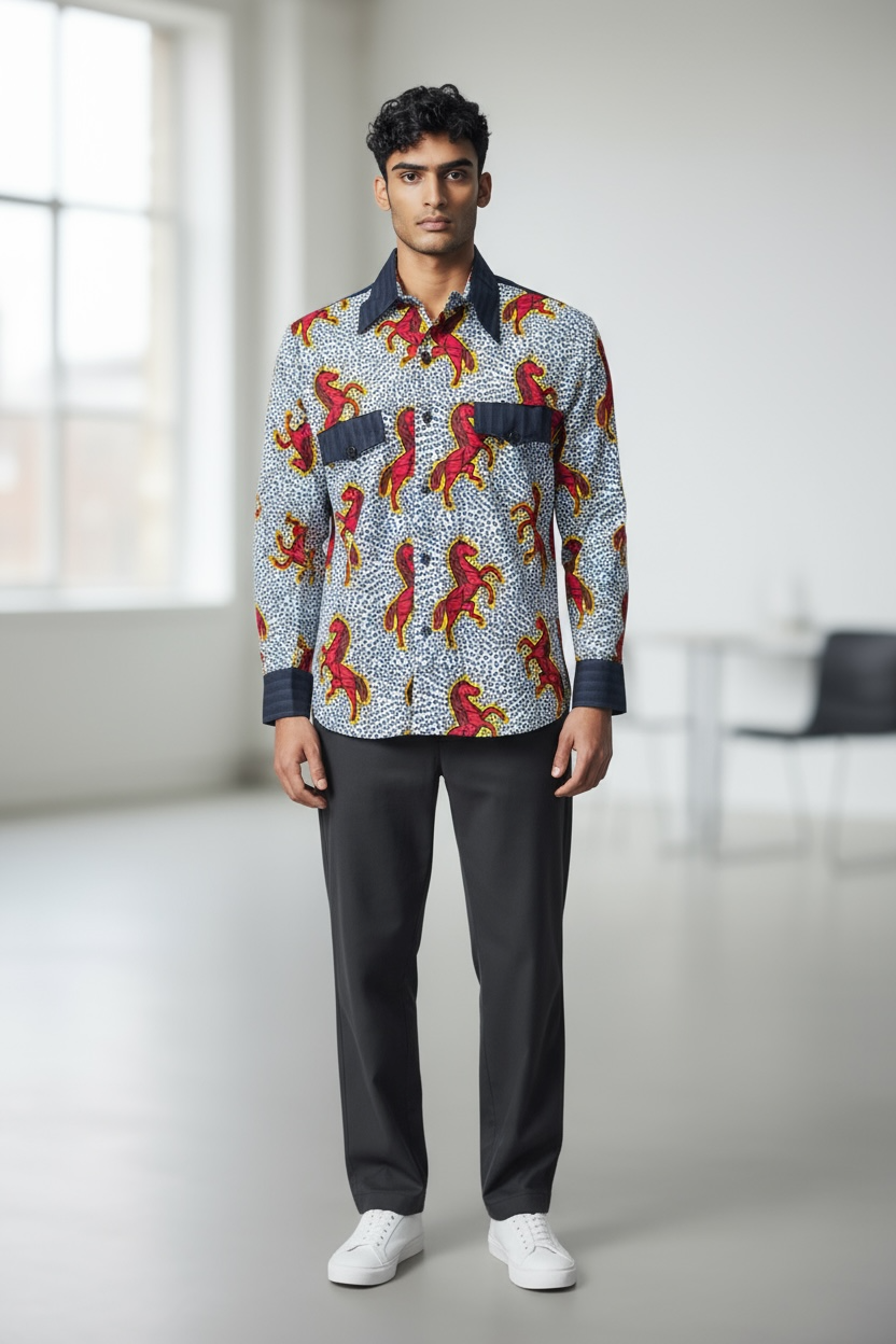 African print long sleeve shirt